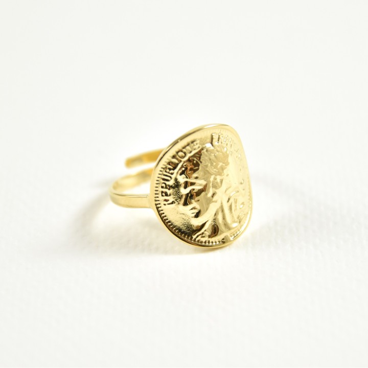 BAGUE RONDE MEDAILLE ACIER INOXYDABLE GOLD PETIT PRIX