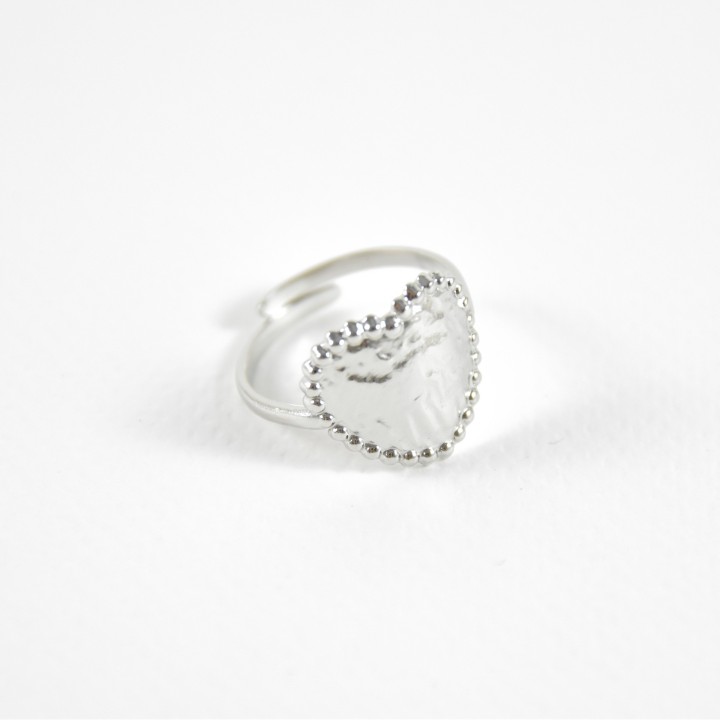 BAGUE COEUR MARTELE ACIER INOXYDABLE SILVER PETIT PRIX