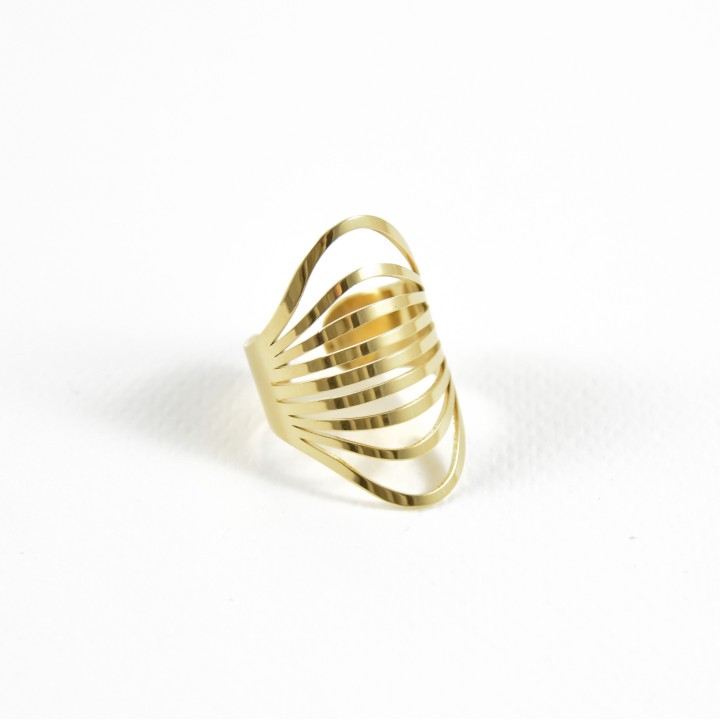 BAGUE XL CISELEE NEUF ANNEAUX ACIER INOXYDABLE GOLD PETIT PRIX