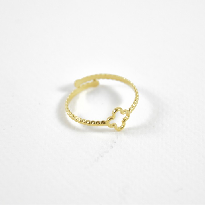 BAGUE CISELE TREFLE ACIER INOXYDABLE GOLD PETIT PRIX