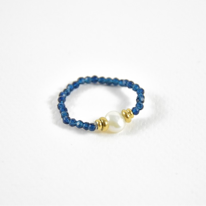 BAGUE PERLES BLEUES GOLD ET NACRE PETIT PRIX