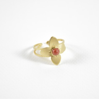 BAGUE FLEUR PIERRE GRENAT ACIER INOXYDABLE GOLD PETIT PRIX