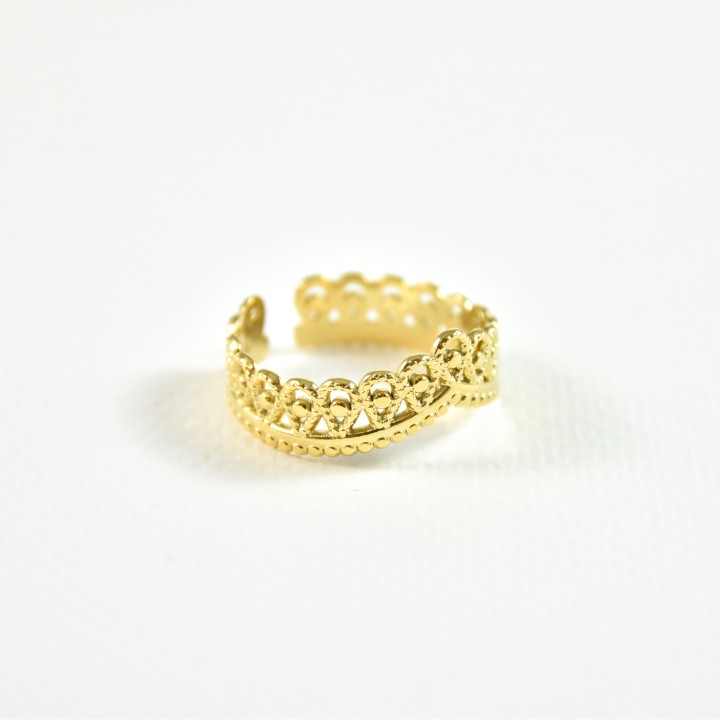 BAGUE COURONNE CISELEE ACIER INOXYDABLE GOLD PETIT PRIX