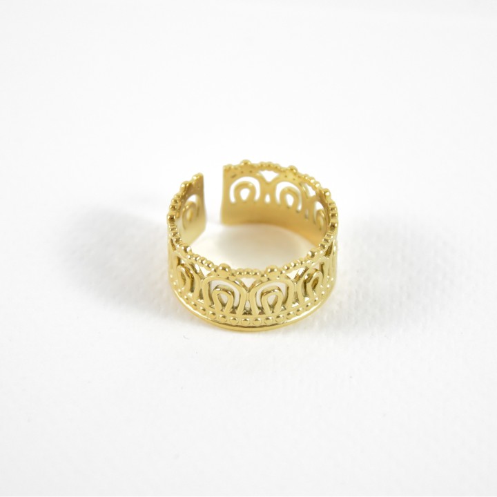 BAGUE LARGE CISELEE PERLES ACIER INOXYDABLE GOLD PETIT PRIX