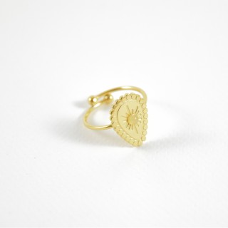 BAGUE GOUTTE PIERRE RONDE ACIER INOXYDABLE GOLD PETIT PRIX