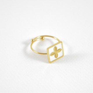 BAGUE CARRE FEUILLE FOND BLANC ACIER INOXYDABLE GOLD PETIT PRIX