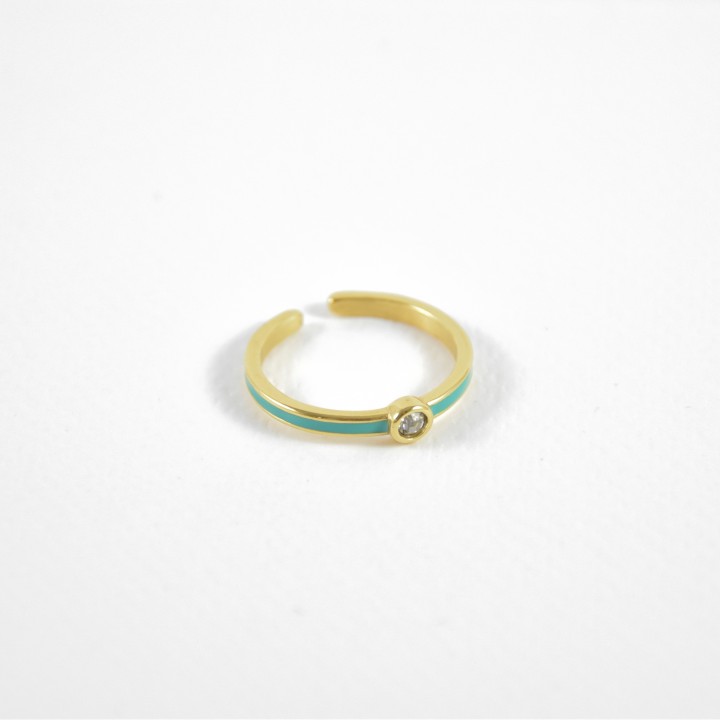 BAGUE ANNEAU TURQUOISE STRASS ACIER INOXYDABLE GOLD PETIT PRIX