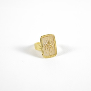 BAGUE ELASTIQUE COEUR ET ETOILE ACIER INOXYDABLE GOLD PETIT PRIX