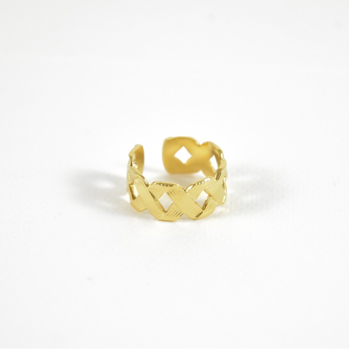 BAGUE LARGE AJOUREE ET GRAVEE ACIER INOXYDABLE GOLD PETIT PRIX