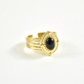 BAGUE LARGE OVALE PIERRE NOIRE ACIER INOXYDABLE GOLD PETIT PRIX