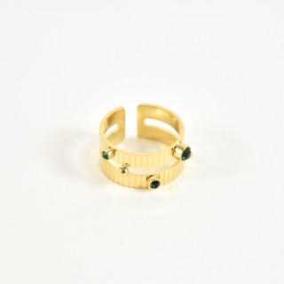 BAGUE PERLES ET STRASS VERTS ACIER INOXYDABLE GOLD PETIT PRIX