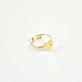 BAGUE ELASTIQUE COEUR ET ETOILE ACIER INOXYDABLE GOLD PETIT PRIX