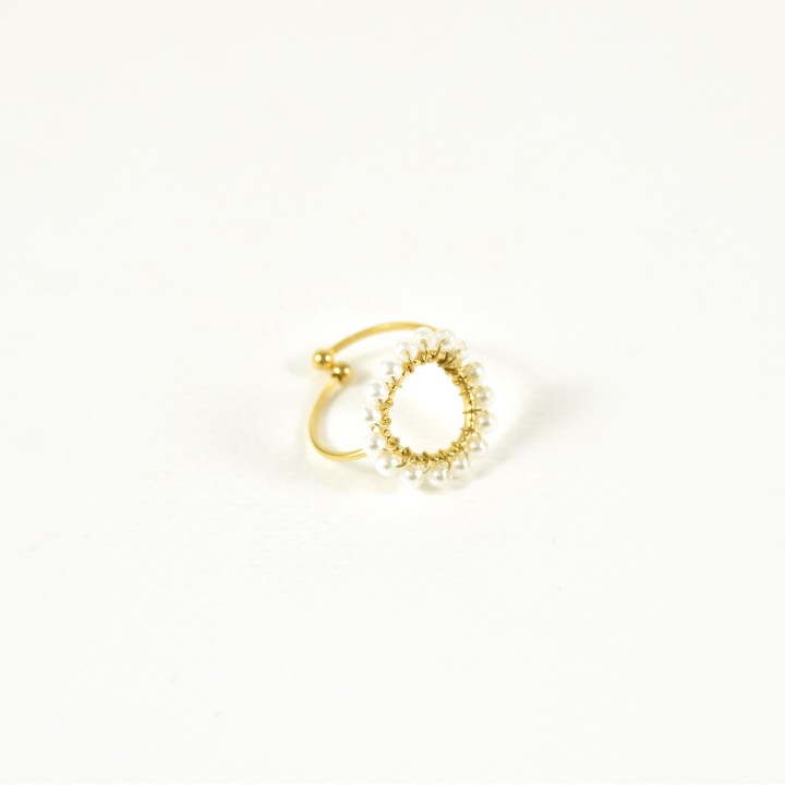 BAGUE RONDE PERLES NACRE ACIER INOXYDABLE GOLD PETIT PRIX