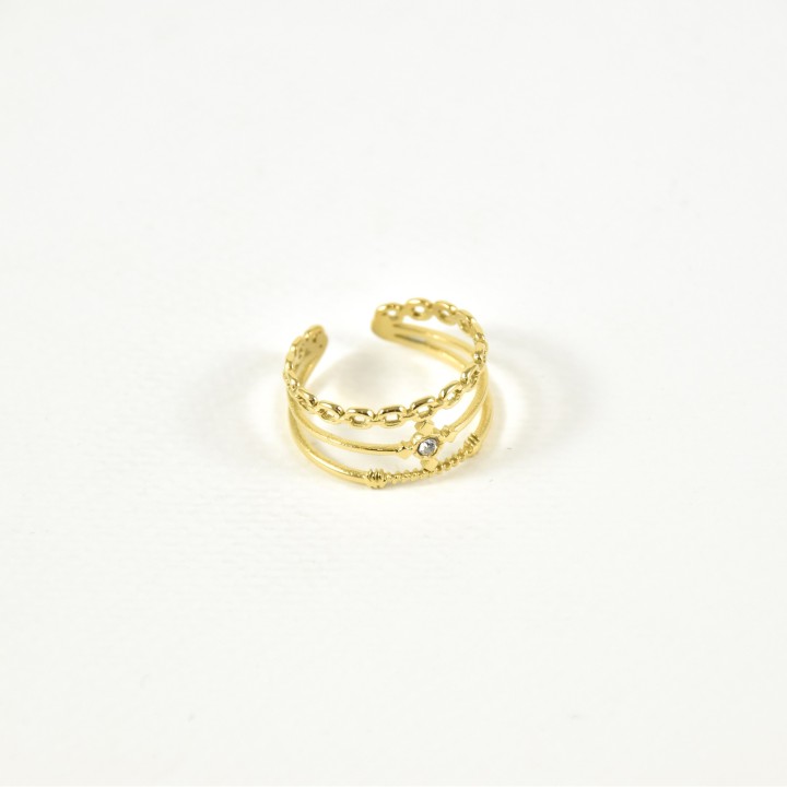 BAGUE DEUX ANNEAUX PERLES CROIX ACIER INOXYDABLE GOLD PETIT PRIX