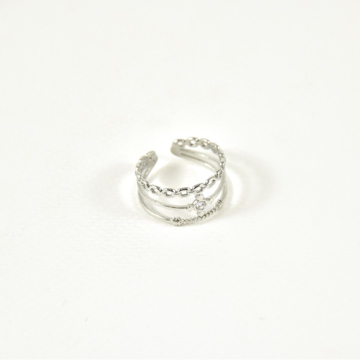 BAGUE TROIS ANNEAUX MAILLE FLEUR ACIER INOXYDABLE SILVER PETIT PRIX