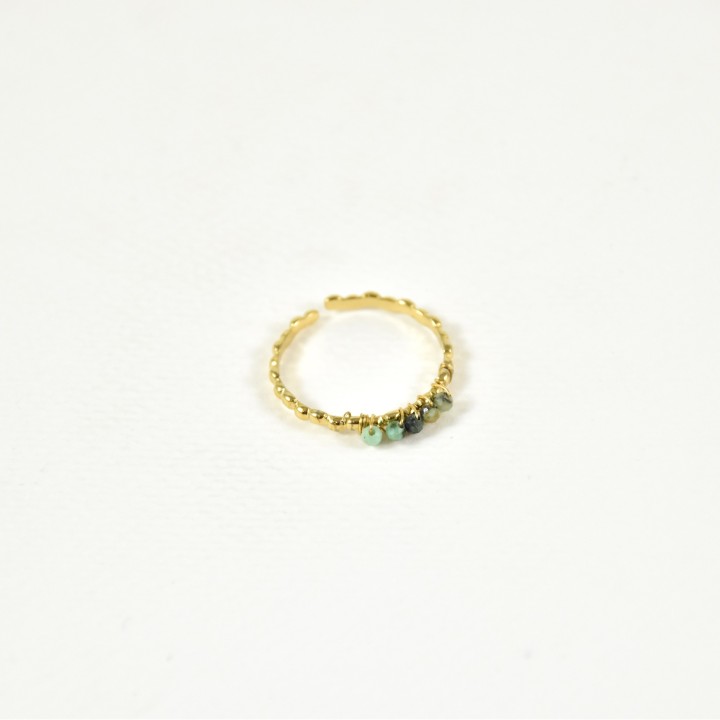 BAGUE MARTELEE PERLES VERTES ACIER INOXYDABLE GOLD PETIT PRIX