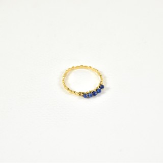 BAGUE MARTELEE PERLES BLEUES ACIER INOXYDABLE GOLD PETIT PRIX