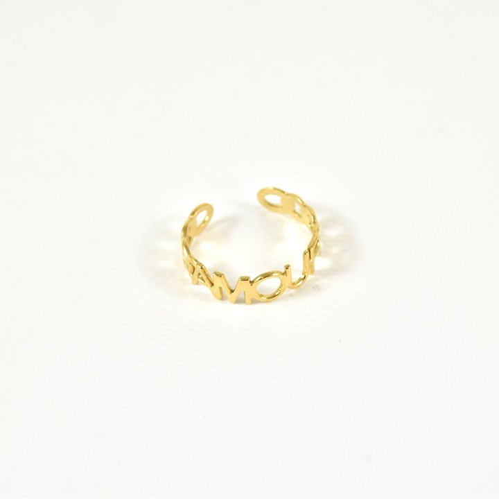 BAGUE ELASTIQUE COEUR ET ETOILE ACIER INOXYDABLE GOLD PETIT PRIX