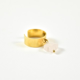 BAGUE ANNEAU LISSE TREFLE QUARTZ ROSE ACIER INOXYDABLE GOLD PETIT PRIX