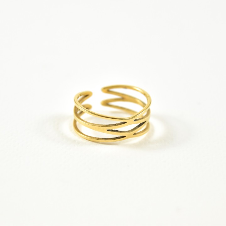 BAGUE ELASTIQUE COEUR ET ETOILE ACIER INOXYDABLE GOLD PETIT PRIX