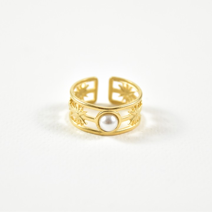 BAGUE ELASTIQUE COEUR ET ETOILE ACIER INOXYDABLE GOLD PETIT PRIX