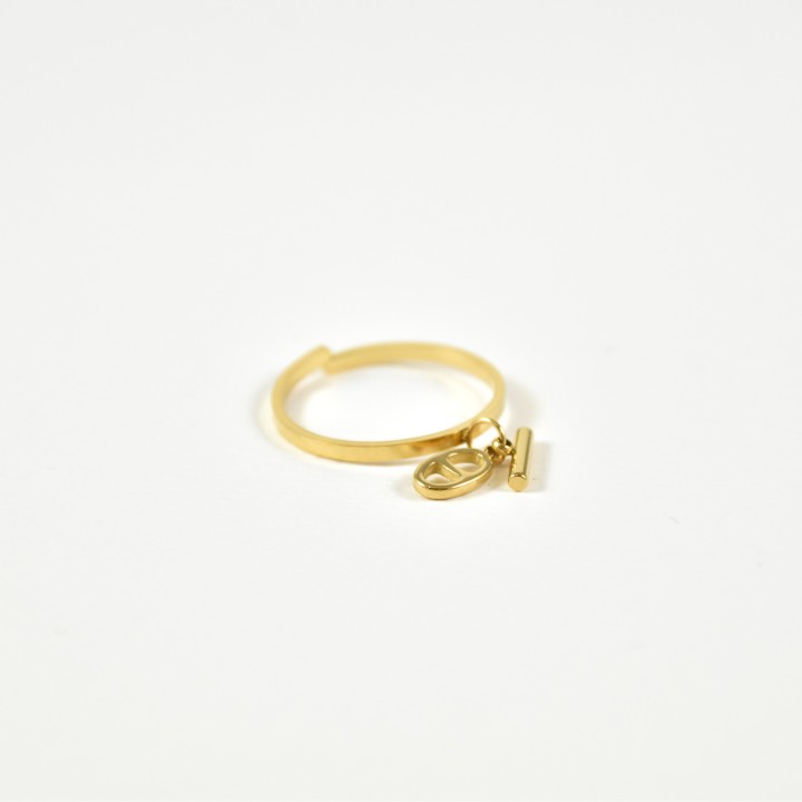 BAGUE OVALE ET TIGE ACIER INOXYDABLE GOLD PETIT PRIX