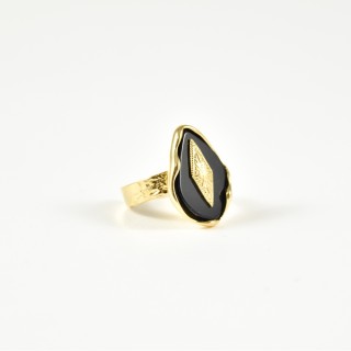 BAGUE NOIRE LOSANGE ET ETOILE ACIER INOXYDABLE GOLD PETIT PRIX