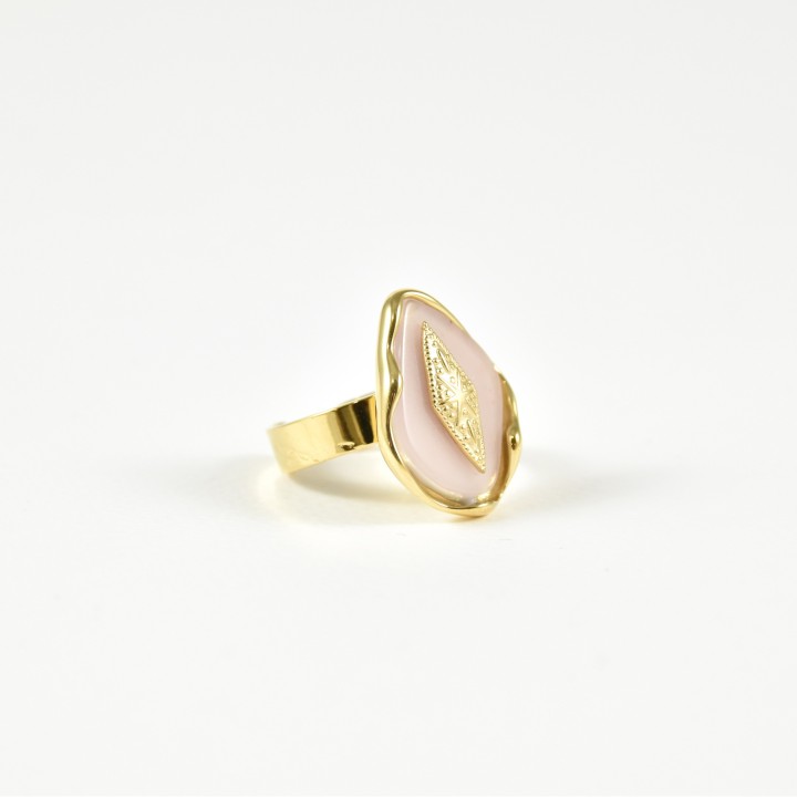 BAGUE ROSE LOSANGE ET ETOILE ACIER INOXYDABLE GOLD PETIT PRIX