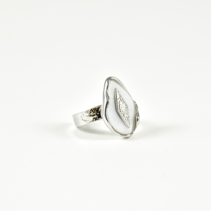 BAGUE BLANCHE LOSANGE ET ETOILE ACIER INOXYDABLE SILVER PETIT PRIX