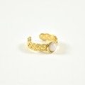 BAGUE LARGE PIERRE BLANCHE RONDE ACIER INOXYDABLE GOLD PETIT PRIX