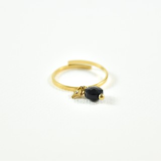 BAGUE PIERRE NOIRE ETOILE STRASS ACIER INOXYDABLE GOLD PETIT PRIX