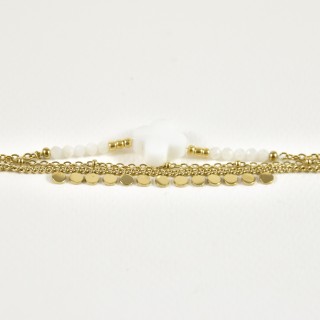 BRACELET TRIPLE RANGS TREFLE BLANC ACIER INOXYDABLE GOLD PETIT PRIX