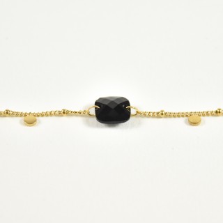 BRACELET PIERRE CARREE NOIRE ACIER INOXYDABLE GOLD PETIT PRIX