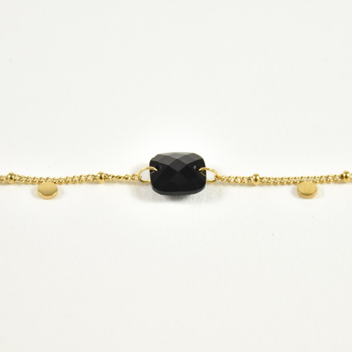 BRACELET PIERRE CARREE NOIRE ACIER INOXYDABLE GOLD PETIT PRIX