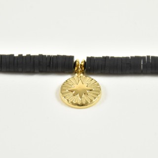 BRACELET HEISHI NOIR ET ETOILE ACIER INOXYDABLE GOLD PETIT PRIX