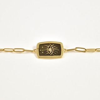 BRACELET RECTANGLE NOIR OEIL ACIER INOXYDABLE GOLD PETIT PRIX