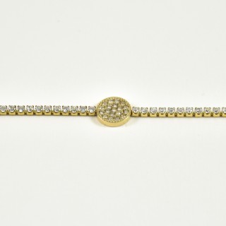 BRACELET TOTAL STRASS MEDAILLE RONDE ACIER INOXYDABLE GOLD PETIT PRIX