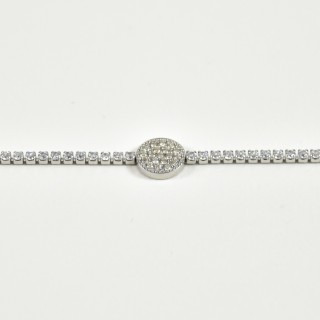 BRACELET TOTAL STRASS MEDAILLE RONDE ACIER INOXYDABLE SILVER PETIT PRI