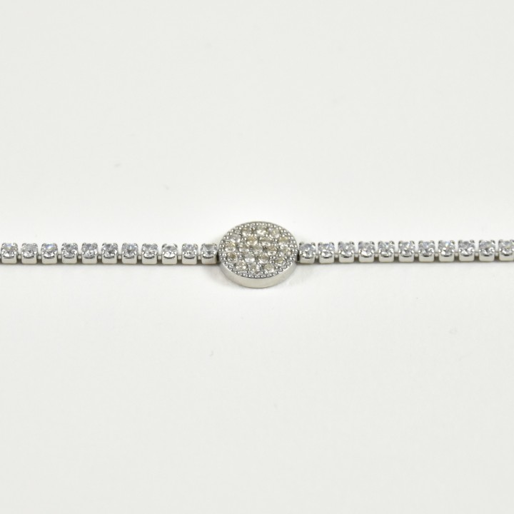 BRACELET TOTAL STRASS MEDAILLE RONDE ACIER INOXYDABLE SILVER PETIT PRI