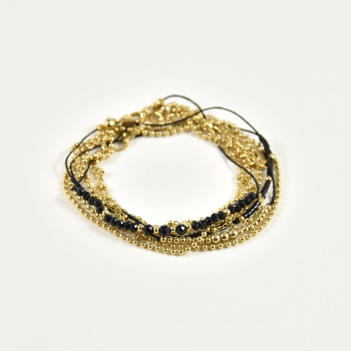 BRACELET TRIPLE RANGS NOIR ACIER INOXYDABLE GOLD PETIT PRIX