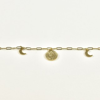 BRACELET LUNE ET MEDAILLE ACIER INOXYDABLE GOLD PETIT PRIX