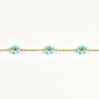 BRACELET FLEURS BLEUES ACIER INOXYDABLE GOLD PETIT PRIX