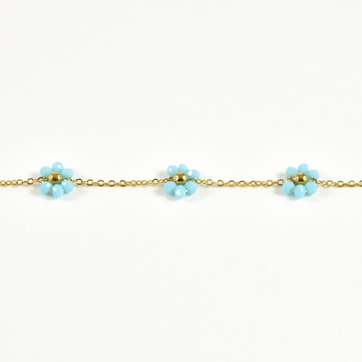 BRACELET FLEURS BLEUES ACIER INOXYDABLE GOLD PETIT PRIX