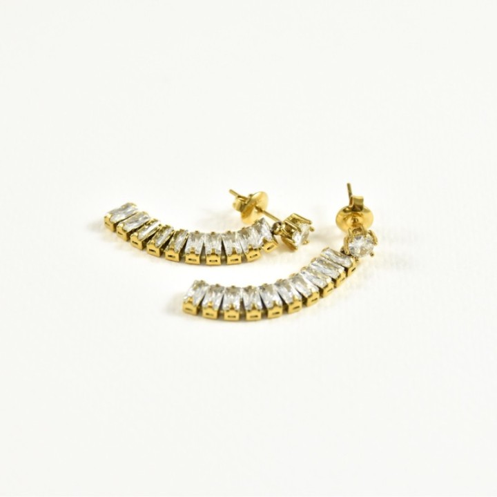 BOUCLES PENDANTES STRASS ACIER INOXYDABLE GOLD PETIT PRIX