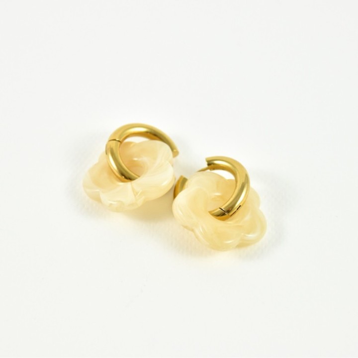 BOUCLES CREOLES FLEURS JAUNES ACIER INOXYDABLE GOLD PETIT PRIX