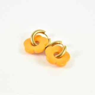 BOUCLES CREOLES FLEURS ORANGES ACIER INOXYDABLE GOLD PETIT PRIX