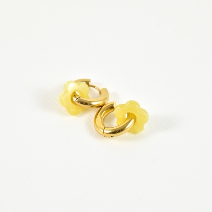 BOUCLES CREOLES FLEURS JAUNES ACIER INOXYDABLE GOLD PETIT PRIX