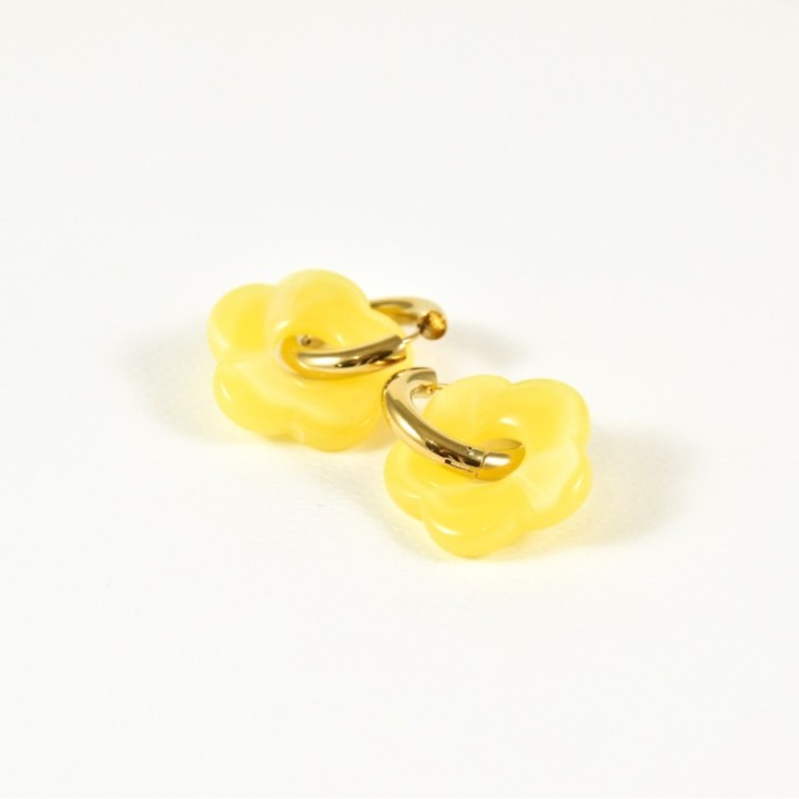 BOUCLES CREOLES FLEURS JAUNES ACIER INOXYDABLE GOLD PETIT PRIX