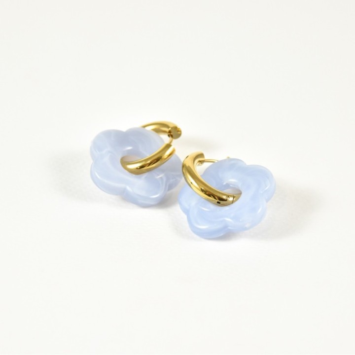 BOUCLES CREOLES FLEURS LAVANDES ACIER INOXYDABLE GOLD PETIT PRIX