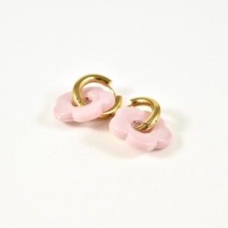 BOUCLES CREOLES FLEURS ROSES ACIER INOXYDABLE GOLD PETIT PRIX